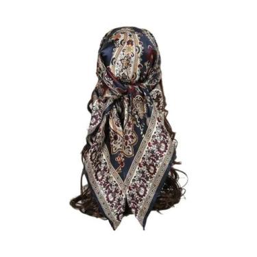Imagem de Lenço Hijab Hip Hop Feminino Em Seda Satin Com Estampa Quadrada, Cache