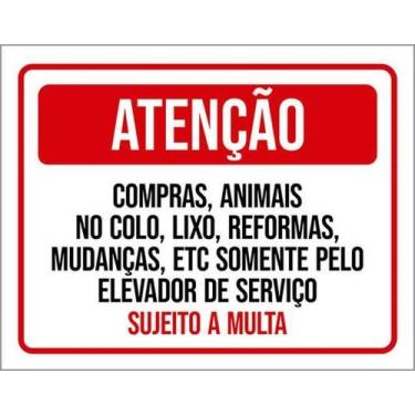 Imagem de Kit 10 Placa Compranimais Colo Lixo Elevador Serviço 27X35 - Sinalizo