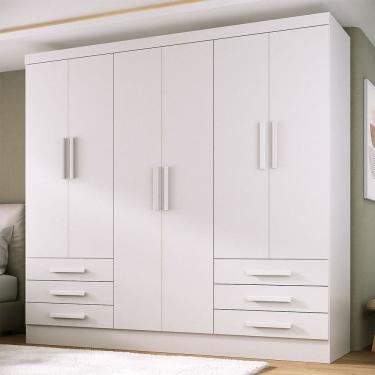 Imagem de Guarda-Roupa Solteiro Lancaster 6 Portas 6 Gavetas 100% Mdf Branco - Panorama Móveis