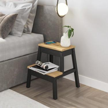 Imagem de Banqueta tipo Escada em Madeira Maciça Preto - Cera - PinusUp, Preto -