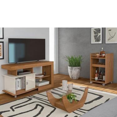 Imagem de Conjunto 3 Peças Carrinho Bar e Mesa de Centro e Rack Royal Cinamomo/Off White