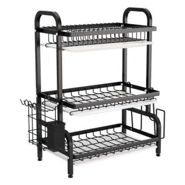 Imagem de  Escorredor de Pratos Triplo Premium Black Design Moderno e Organizador