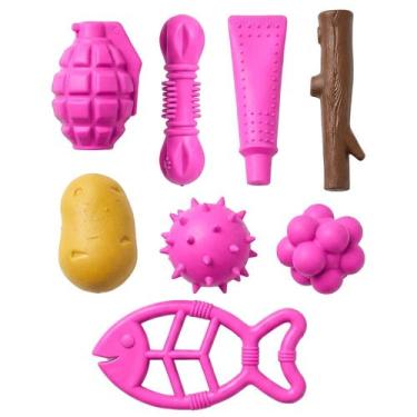 Imagem de Brinquedos Para Cachorro 8 Peças Batata Peixe Bolinha Graveto De Masti