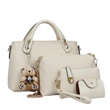 Imagem de Bolsas Femininas Transversal com 4 Peças+Ursinho na Cor: Creme - Genér