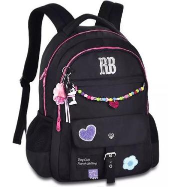 Imagem de Mochila Escolar de Costas Rebecca Bonbon Juvenil Miçangas RB24595 Pret