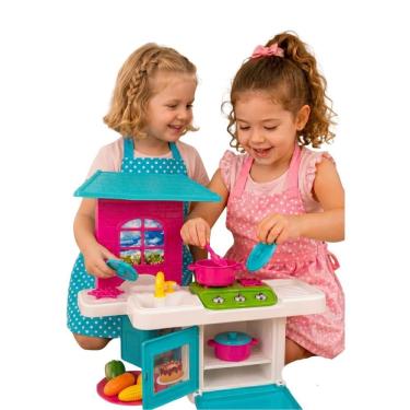 Imagem de Cozinha Infantil Brinquedo Fogão Forno e Pia com Torneira Que Sai Água e Acessórios Lua de Cristal