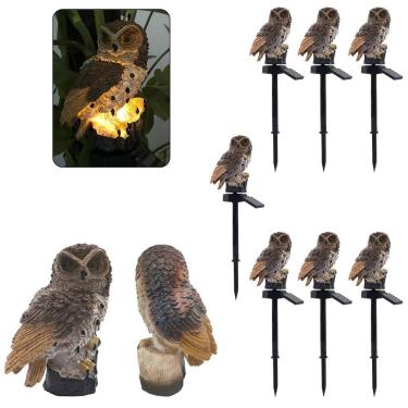 Imagem de Coruja Luminaria Solar Kit 7 Uni Jardim Quintal Casa Decoraçao Enfeite Multiuso Luz Led Resistente Ave Escultura