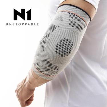 Imagem de Cotoveleira Training Cinza GG Knit 3D com Compressão N1 Sport Estabili