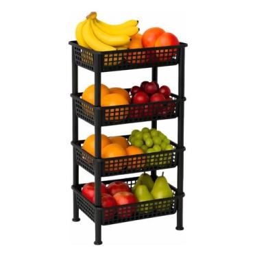 Imagem de Fruteira Chão Cozinha Cesto Organizador Empilhavel 4 Andares Cor Preto