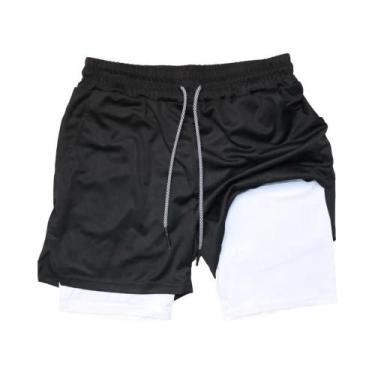 Imagem de Shorts De Treino Masculinos 2 Em 1 De Secagem Rápida, Cor Sólida, Para
