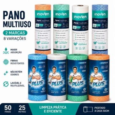 Imagem de Pano Multiuso Rolo 25m 50 Panos Inoven Talge Mr Plus Limpeza Lavável R
