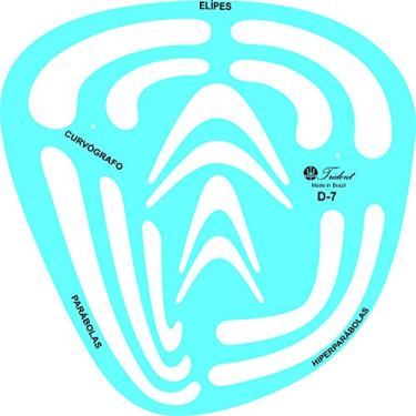 Imagem de Gabarito Curvígrafo Combinado para a Projeção de Curvas, Elipses, Parábolas e Hiperparábolas, Trident, Acrílico Azulado 20.5 x 20.5 cm, D-7