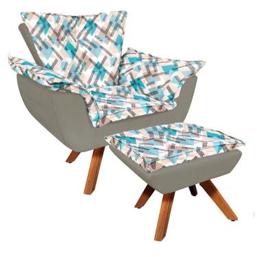 Imagem de Kit Poltrona E Puff Opala Composê Com Traçado Azul