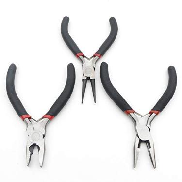 Imagem de Conjunto de alicates de precisão Rowiz de 3 peças com alicates de nariz redondos de 12,7 cm, alicates de nariz com ponta de agulha de 12,7 cm (com dentes), alicates de corte de arame de 11,4 cm para fazer joias "Faça você mesmo"