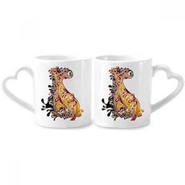 Imagem de Conjunto de canecas de porcelana para casais, com desenho de arte de pavão colorido, coração