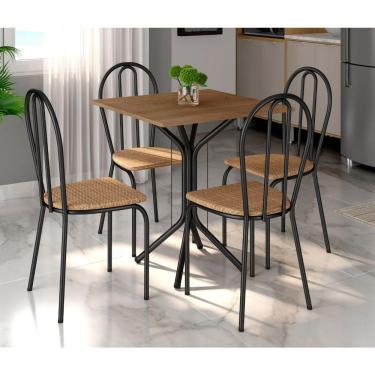 Imagem de Conjunto de Mesa para Cozinha com 4 Cadeiras 004 - Preto Fosco Demolição - Assento Rattan - Og Móveis