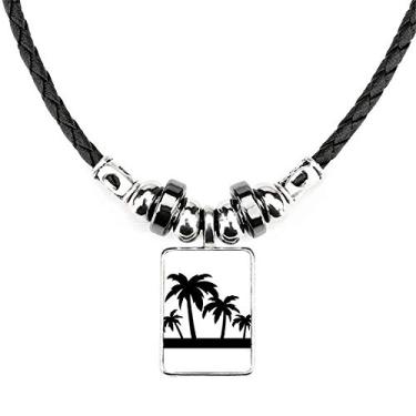 Imagem de DIYthinker Colar com contorno de coqueiro de planta preta, joia com pingente de corda de couro