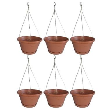 Imagem de Kit 6 Vaso Cuia 21 Suspenso Com Prato + Cabo de Aço 40cm Vaso Pendente de Parede Para Samambaia Cerâmica Terracota de Plástico Reciclado - 1927