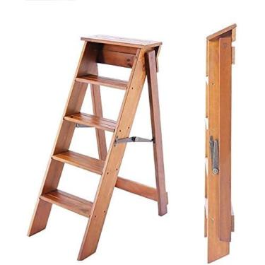 Imagem de Escadas De Escada Dobrável De 5 Camadas, Banquinho De Madeira, Cadeira De Jantar Multifuncional Ferramenta De Jardim Para Biblioteca, Cozinha Doméstica Max. 150kg Com Tapete Antiderrapante,Hilario