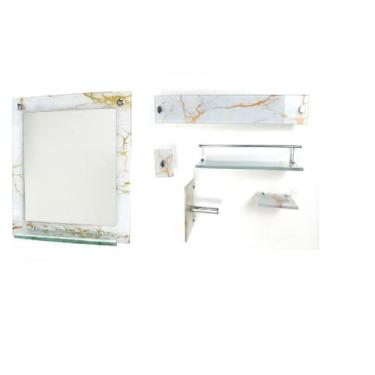 Imagem de Espelho Para Banheiro Com Prateleira 40cm X 40cm Mais Kit Acessórios P