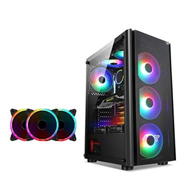 Imagem de Gabinete Gamer ATX Case, Mid-Tower PC Gaming Case ATX/M-ATX/ITX - Front I/O USB 3.0 Port - Fully Transparent Side Panels - Support Water Cooling - With Colored Fans (Style : 7 fan)