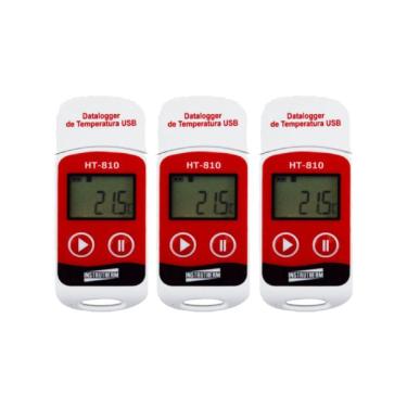 Imagem de Kit 3 Datalogger Digital Escala -30 A 70°C 32000 Dados Termômetro °C °F Usb Software Ht...