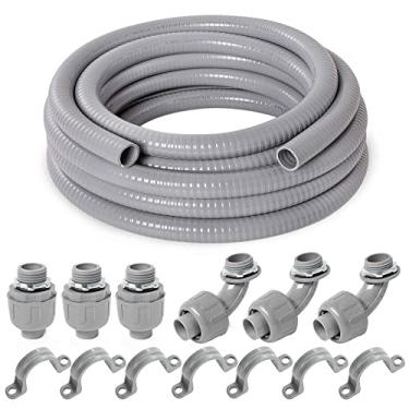 Imagem de Yariwiz Conduíte elétrico flexível de PVC de 1,9 cm com 3 peças de adaptadores retos, 3 peças de cotovelos de 90 graus e 7 peças de tiras de tubo, conduíte flexível não metálico resistente a líquidos listado pela UL