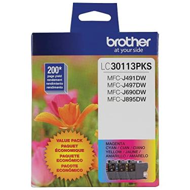 Imagem de Brother Impressora LC30113PKS Pacote com 3 cartuchos padrão rende até 200 páginas/cartucho LC3011 tinta, ciano/magenta/amarelo