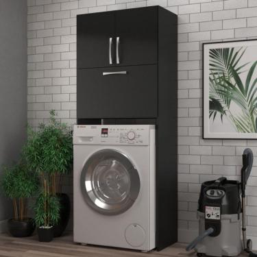 Imagem de Armário Multiuso Lavanderia 3 Portas 2 Nichos Elite Preto