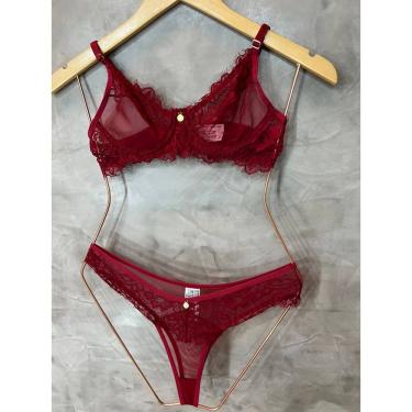 Imagem de Conjunto Lingerie Divino Tule Vermelho sem bojo com aro Jackie