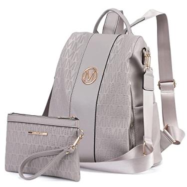 Imagem de Mochila feminina MKP COLLECTION moderna, com vários bolsos, antifurto, bolsa de ombro e de viagem, 2 unidades, Cinza, Medium