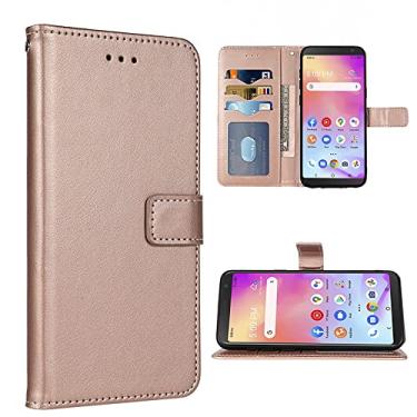 Imagem de FDCWTSH Compatível com Alcatel TCL A3 A509DL/A30 Capa carteira com alça de pulso e suporte de cartão flip de couro para celular TCLA3 TLC A 3 3A 509DL 30A 5102 14.0 cm feminino masculino ouro rosa