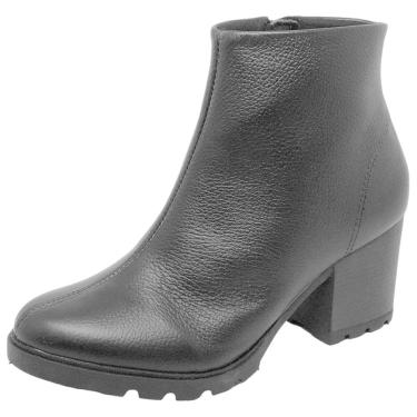 Imagem de Bota Feminina Couro Tratorada Cano Curto Salto Médio Cacci