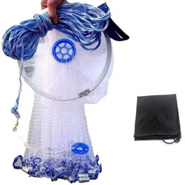 Imagem de EASY BIG Rede de Pesca Americana com Frisbee de Alumínio, Rede de Pesca para Armadilha de Isca, Malha de 0,8 polegadas/2cm, Diâmetro de 7,8-13,8 pés/2,4-4,2m