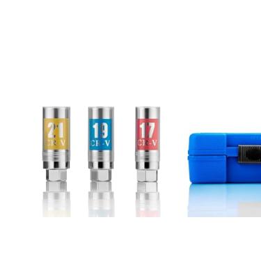 Imagem de Dr. Kauplus 3 peças 1/2" Conjunto de soquete de impacto com protetor de roda métrico, conjunto de soquete protetor de roda de parede fino de porca de tração de 1/2 polegada, conjunto de soquete protetor de roda de parede - métrico, padrão de 6 pontos, 17 mm - 19 mm-21 mm 3 peças