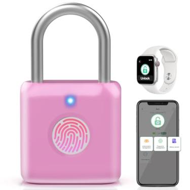 Imagem de Pothunder Cadeado de impressão digital, trava de armário, fechadura de combinação, trava de impressão digital com desbloqueio de aplicativo, recarregável por USB, adequado para armário de academia,