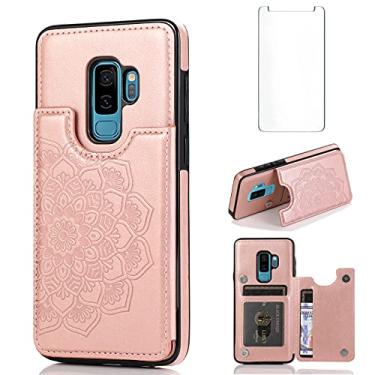 Imagem de Asuwish Capa compatível com Samsung Galaxy S9 Plus e protetor de tela de vidro temperado, acessórios, porta-cartões, capa flip para celular Glaxay S9+ 9S 9+ S 9 Plus S9plus Rose Gold