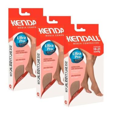 Imagem de 3 Meias Kendall Feminina 3/4 Sem Ponteira De Média Compressão, Castanh