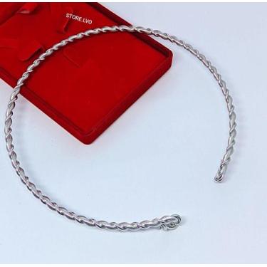 Imagem de Colar Choker Aro Tubo Torcido Folheado a Ouro Dourado Prata inspiração