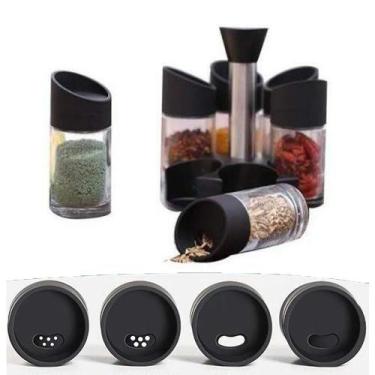 Imagem de Porta Condimentos Temperos 6 Peças Cozinha Suporte Giratorio Para Casa