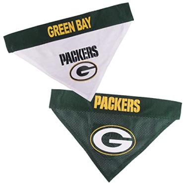 Imagem de Pets First NFL Dog BANDANA - BANDA DE PET REVERSÍVEL GREEN BAY PACKERS. Bandana esportiva de 2 lados com um logotipo de equipe bordado premium, pequeno/médio. - 2 tamanhos e 32 times da NFL