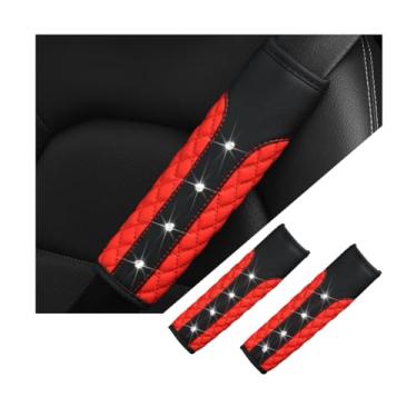 Imagem de BELOMI 2 peças de capas de cinto de segurança de carro brilhantes, almofadas de ombro de couro para veículos, capas protetoras de cinto de segurança automotiva de strass cintilante para mulheres e
