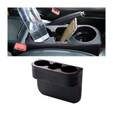 Imagem de AICEL Suporte de copo de carro com suporte de telefone, capa de couro para console de bolso lateral, organizador de bebidas interior com espaço para assento dianteiro automático, acessórios multifuncionais, armazenamento de moedas, bebidas, chaveiro, carteira, óculos de sol (preto)