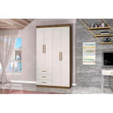 Imagem de Roupeiro CAN Solteiro 4 Portas + 3 Gavetas Cor Jequitiba / Off White -