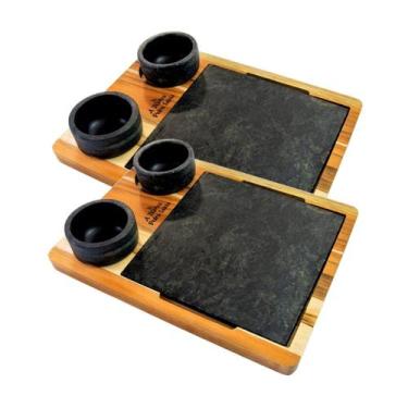 Imagem de Kit 2 Tábua 04 Molheiras em Pedra Sabão e Suporte P 20x20cm - Industri