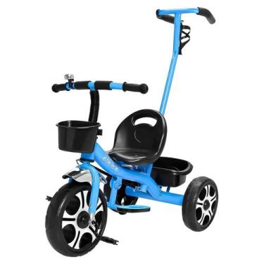 Imagem de Triciclo Azul Infantil Com Cestinhas E Guiador Até 25 Kg Para Meninos 