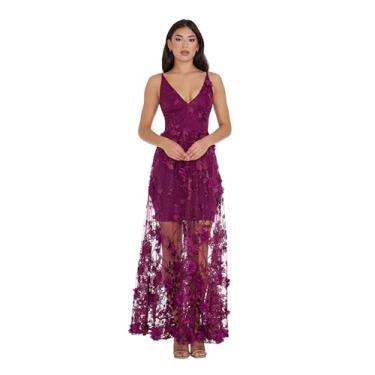 Imagem de Dress the Population Vestido longo floral sem mangas enfeitado feminino, Magenta escura, GG