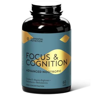 Imagem de Vitamina para Foco e Cognição, Elemental Nutrition, Focus & Cognition, Complexo B, Fosfatidilserina, Taurina e Magnésio, sem cafeína – 60 Cápsulas