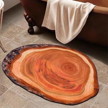 Imagem de Tapete de banho marrom de grão de madeira fofo anel anual tapetes de banheiro engraçados antiderrapantes tapetes de decoração de banheira super absorvente lavável na máquina tapete de secagem rápida