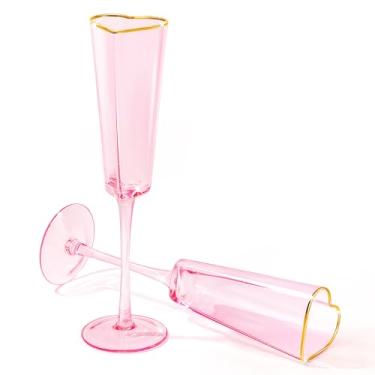 Imagem de Didaey Conjunto de 2 taças de champanhe em forma de coração, taças de brinde de casamento exclusivas para noivas e noivos, taças douradas, taça de champanhe, presente para Dia dos Namorados,
